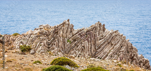 Extreme geological folds , anticlines and synclines, in Crete, Greece taken on 8 May 2016 photo