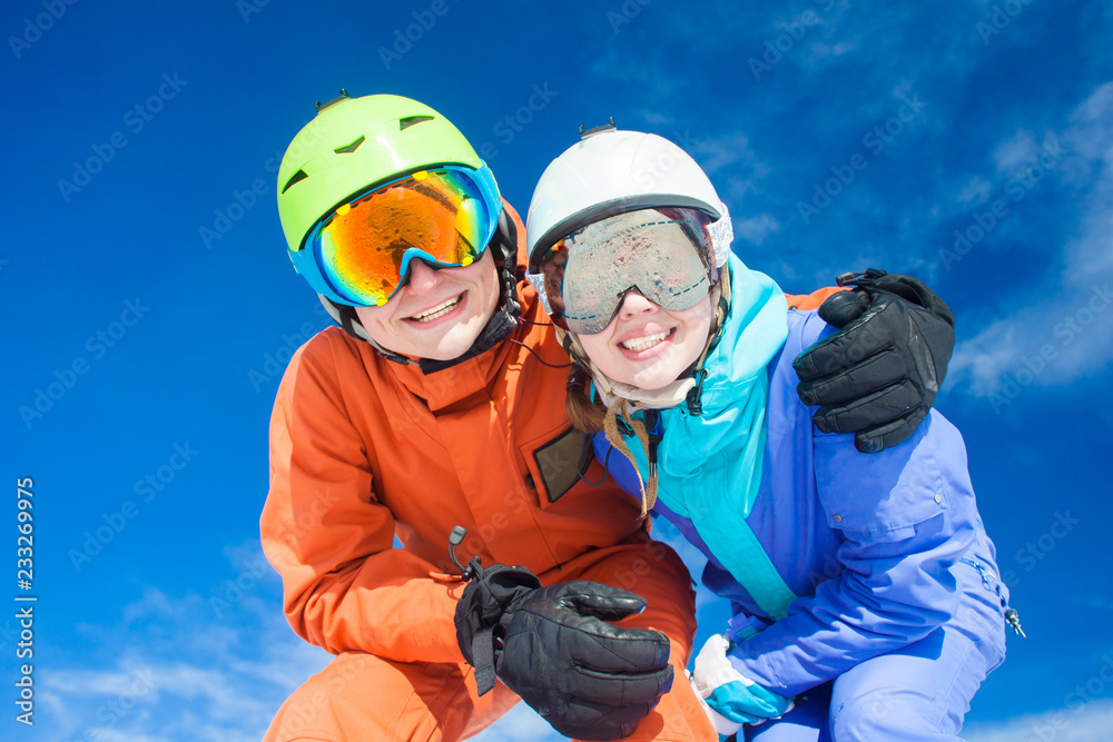 a couple on mountain vacation. Dolomiti Superski, Itlay a couple on mountain vacation. Dolomiti Superski, Itlay