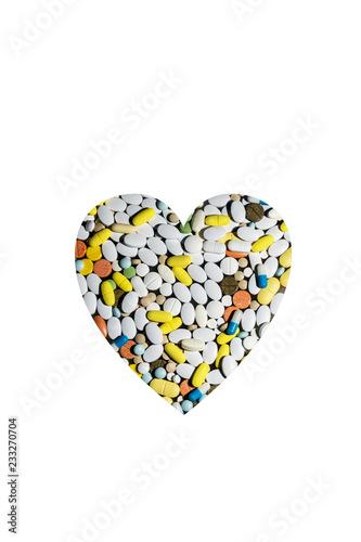 colored pills for treatment of diseases in the form of the heart