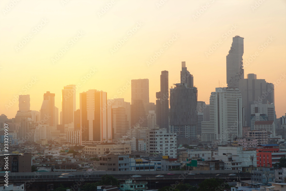 Cityscape Bangkok city Thailand with sunset 