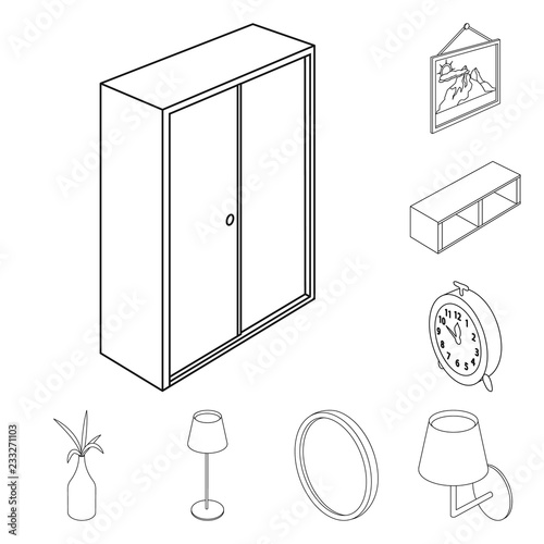 Vector design of bedroom and room symbol. Collection of bedroom and furniture stock symbol for web.