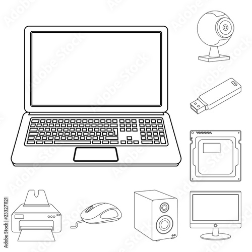 Vector illustration of laptop and device symbol. Collection of laptop and server stock symbol for web.