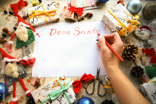 Dear Santa. Writing letter to santa claus