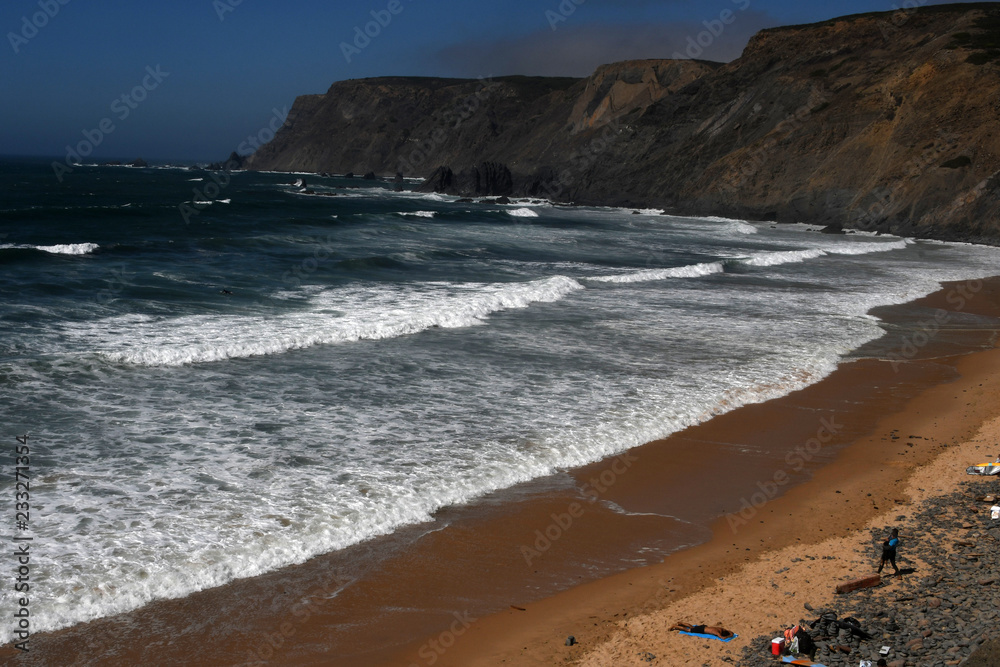 Views of surfing beach in the Algarve 