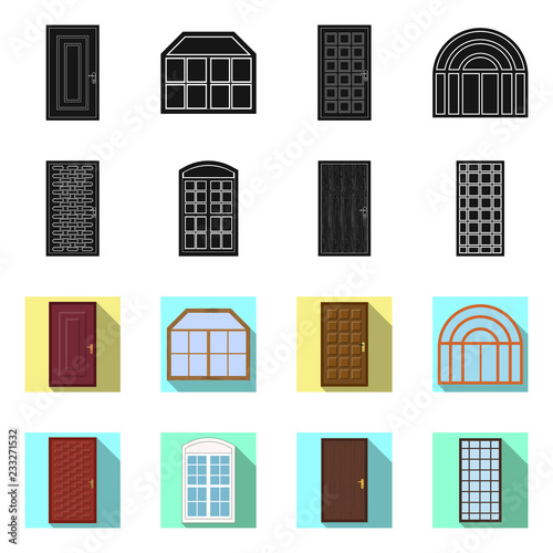 Isolated object of door and front icon. Collection of door and wooden vector icon for stock.