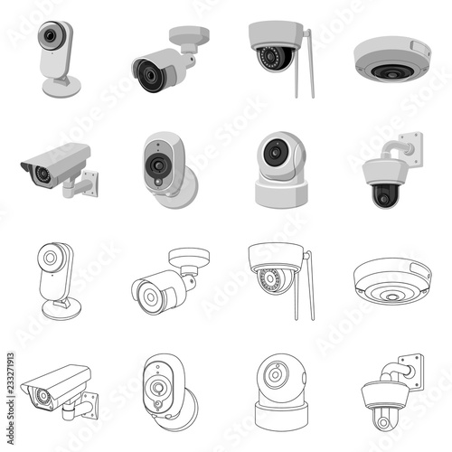 Vector design of cctv and camera icon. Set of cctv and system stock vector illustration.