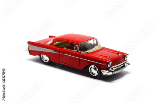 Vintage red retro car toy isolated