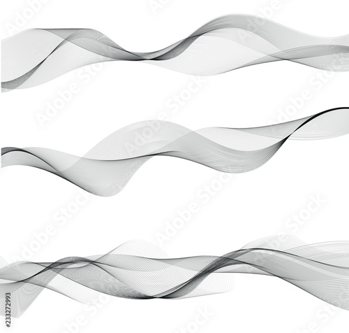 Wave of the black lines. Abstract wavy stripes. Transparent background. High resolution