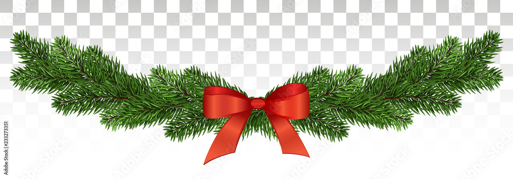 Εκτύπωση καμβά Magnificent pine garland with a red bow