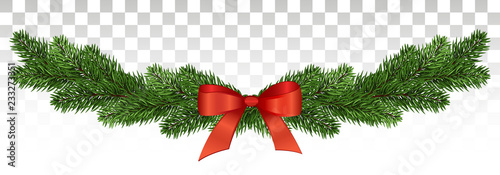 Magnificent pine garland with a red bow. Christmas design. vector .eps10.