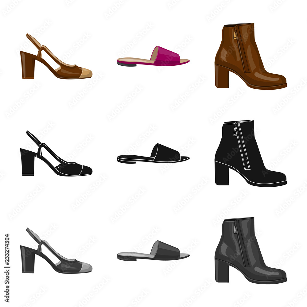 Isolated object of footwear and woman symbol. Collection of footwear and foot stock vector illustration. Isolated object of footwear and woman symbol. Collection of footwear and foot stock vector illustration.