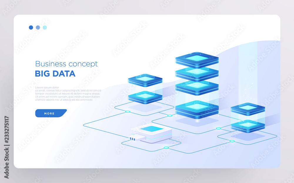 Slide, hero page or digital technology banner. Big data business concept. Isometric illustration