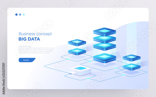 Slide, hero page or digital technology banner. Big data business concept. Isometric illustration