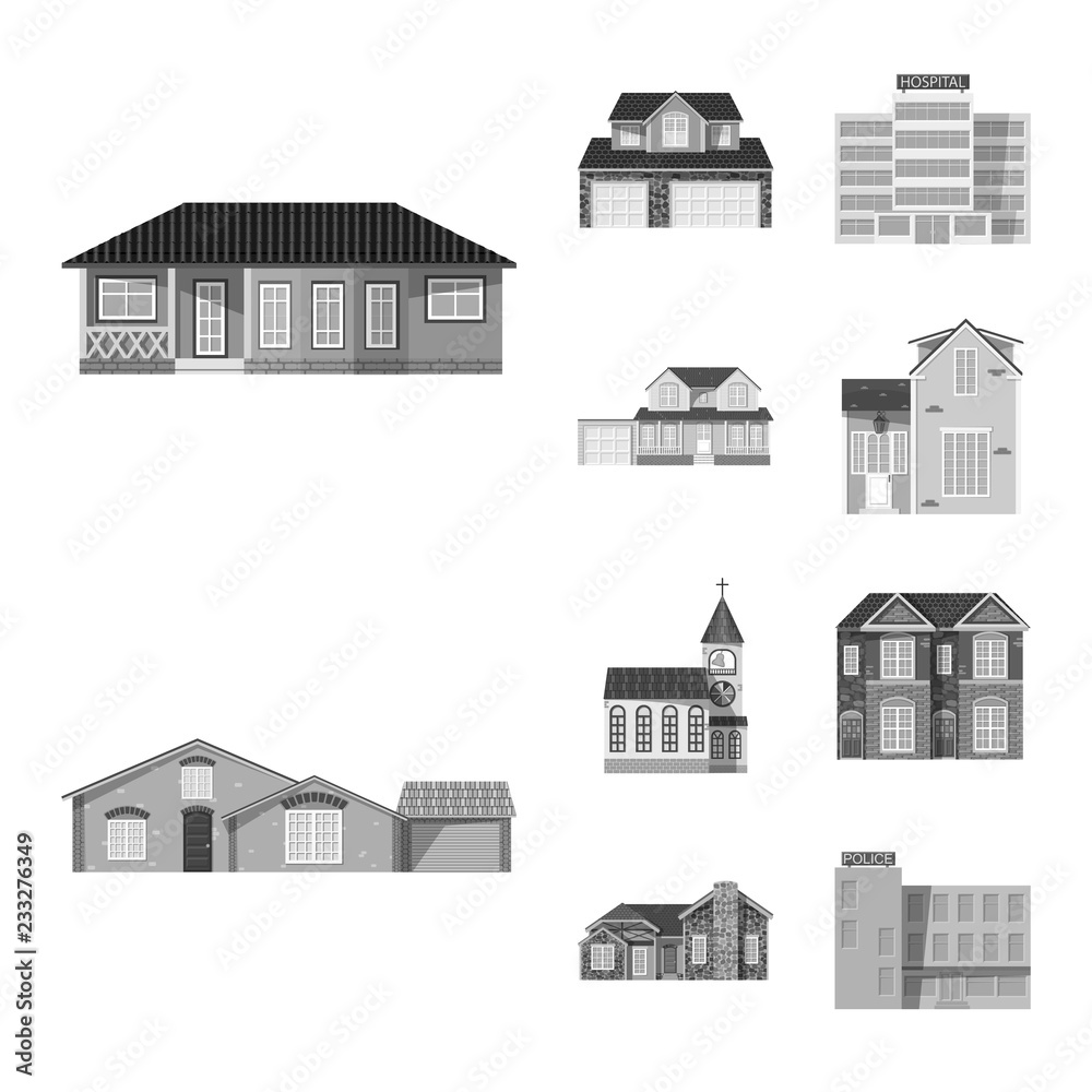 Vector design of building and front icon. Collection of building and roof stock symbol for web.