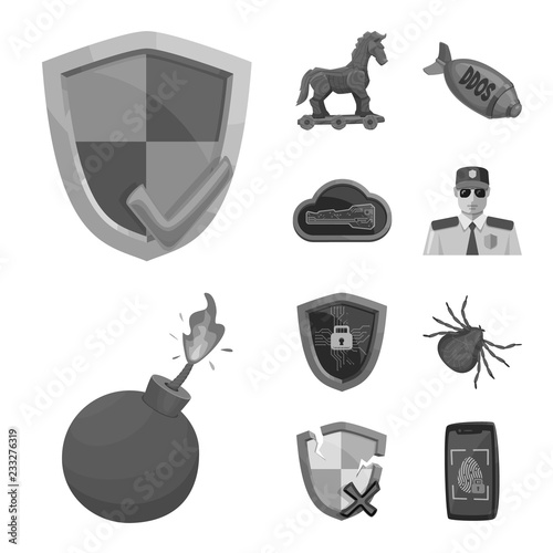 Vector design of virus and secure symbol. Collection of virus and cyber stock symbol for web. photo