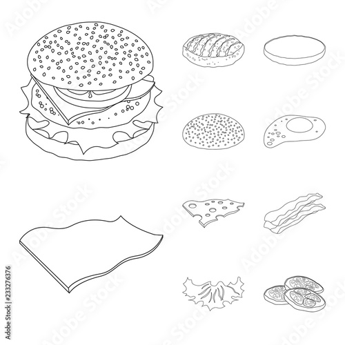 Vector design of burger and sandwich symbol. Collection of burger and slice stock symbol for web.