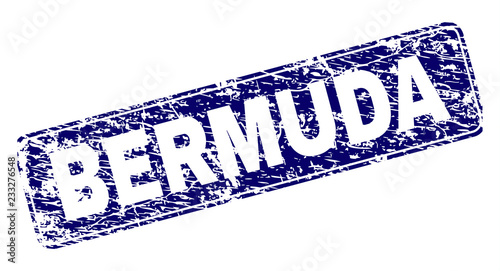BERMUDA stamp seal print with grunge style. Seal shape is a rounded rectangle with frame. Blue vector rubber print of BERMUDA caption with grunge style.