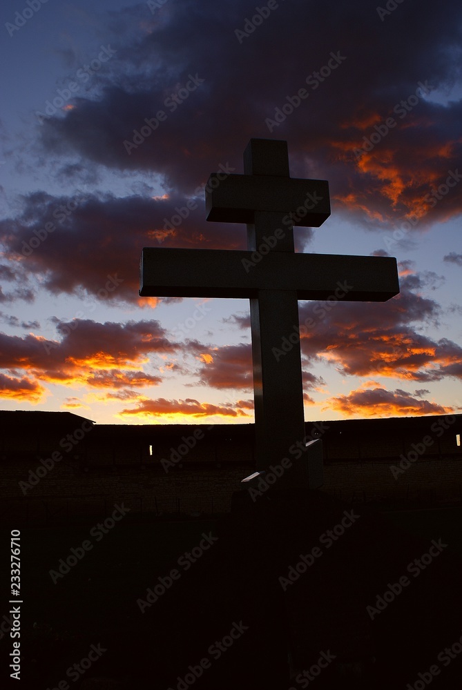 Cross at sunset, religion