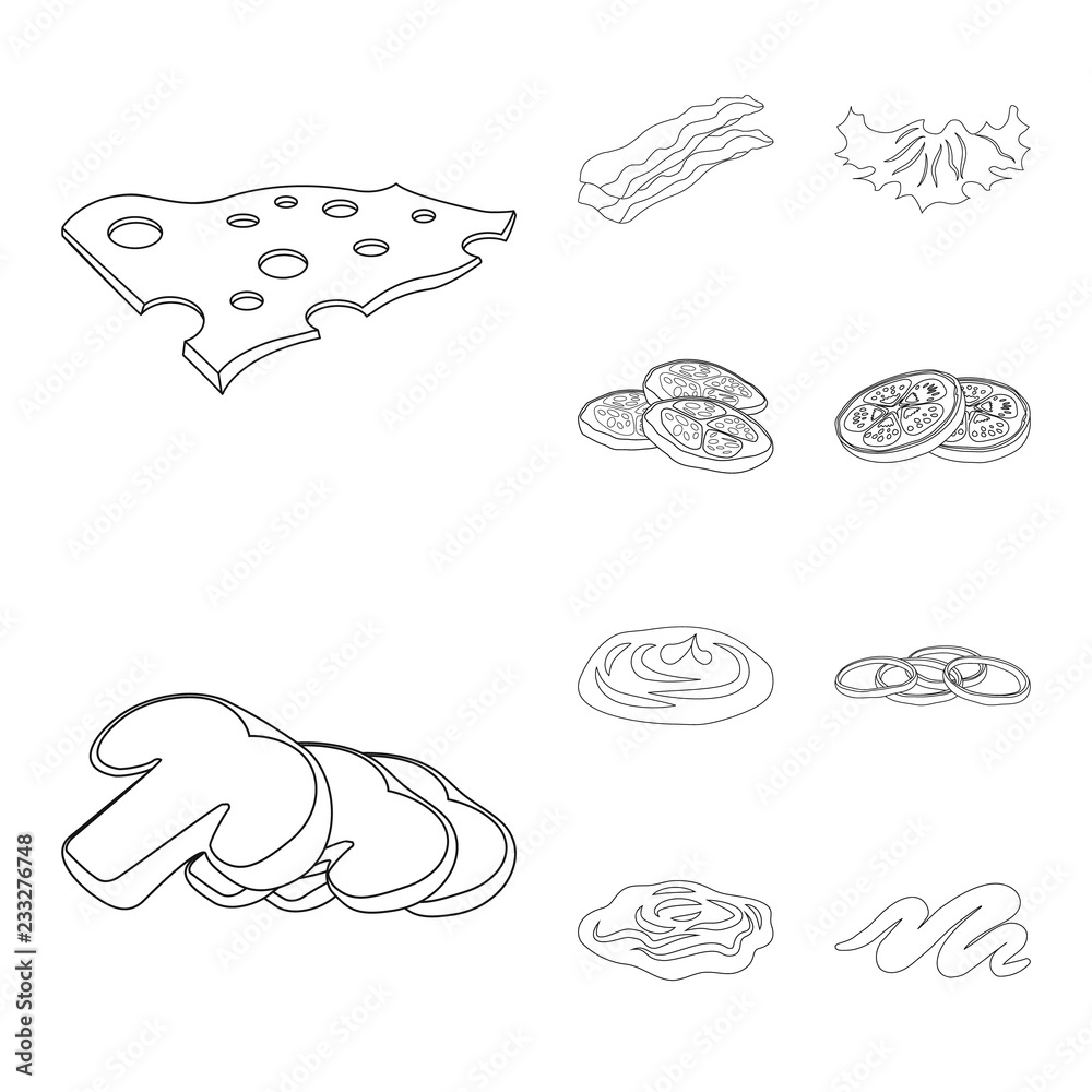 Vector illustration of burger and sandwich symbol. Collection of burger and slice vector icon for stock.