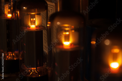 glowing electronic tube in amplifier