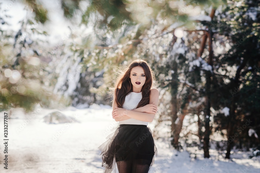 Beautiful girl in winter forest. Russian winter. Beautiful girl in winter forest. Russian winter.