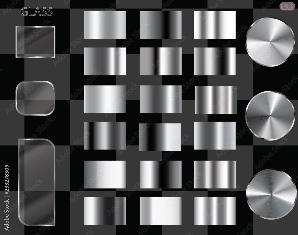 Set of Silver foil texture background. Realistic silver, gradient mesh ...