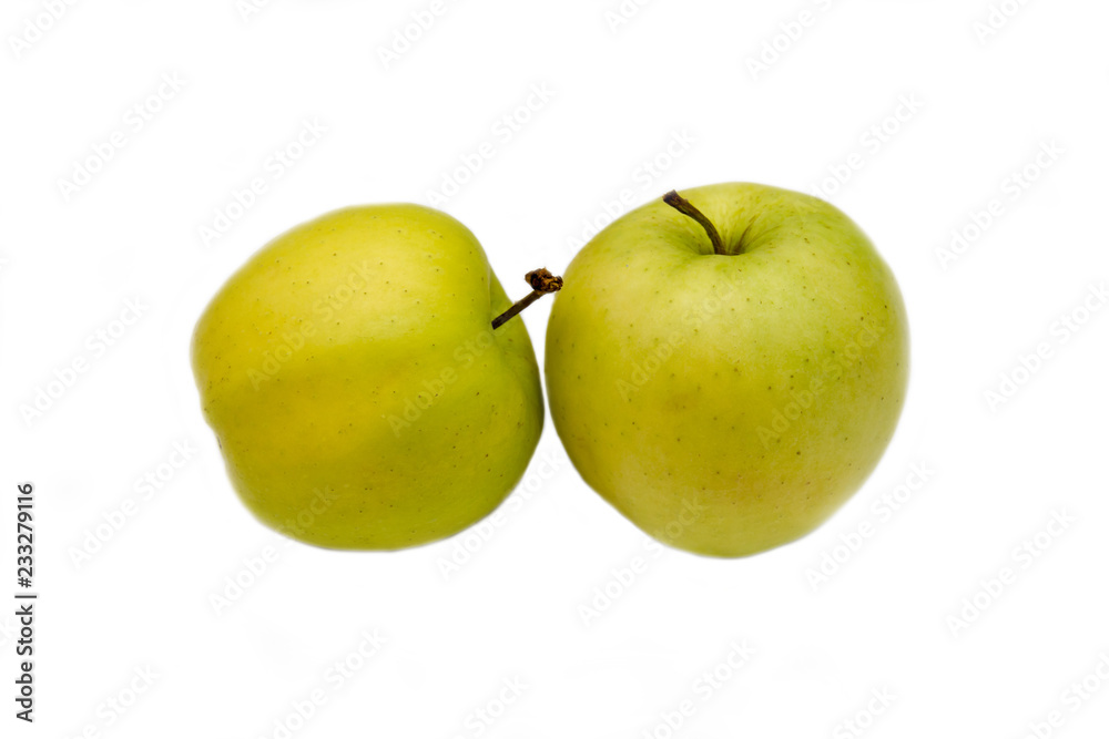 Two yellow apples on a white background Two yellow apples on a white background