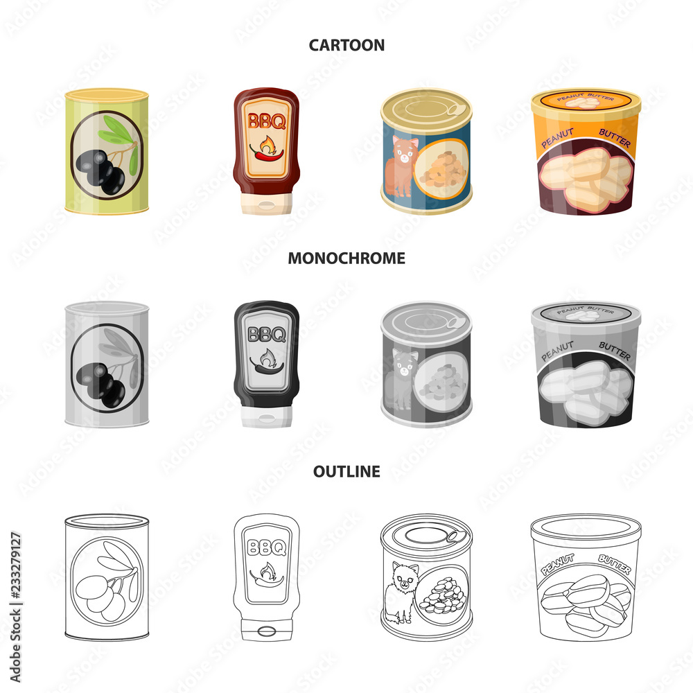 Vector design of can and food sign. Collection of can and package ...
