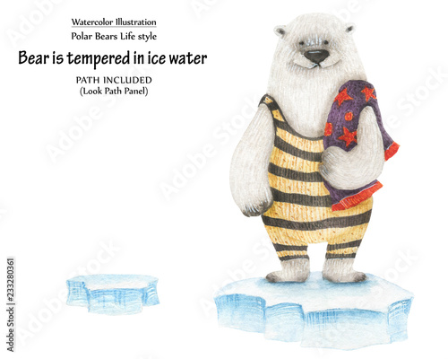 Bear swimming in ice water, close-up illustration photo