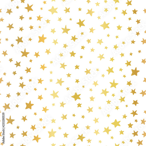 Seamless vector background Handdrawn stars gold foil. Pattern for Christmas and celebrations. Hand drawn golden stars on white. For gift wrapping paper  greeting cards  wallpaper  posters  web banners