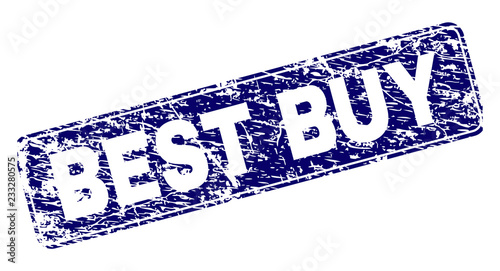 BEST BUY stamp seal print with grunge style. Seal shape is a rounded rectangle with frame. Blue vector rubber print of BEST BUY label with unclean texture.