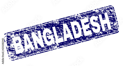 BANGLADESH stamp seal print with distress style. Seal shape is a rounded rectangle with frame. Blue vector rubber print of BANGLADESH caption with unclean style.