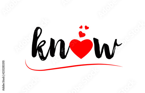 know word text typography design logo icon with red love heart