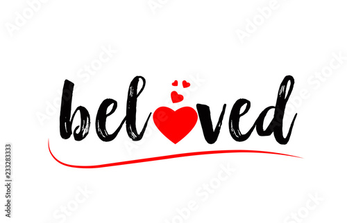 beloved word text typography design logo icon with red love heart photo