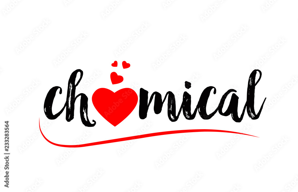 chemical word text typography design logo icon with red love heart chemical word text typography design logo icon with red love heart