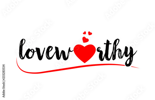 loveworthy word text typography design logo icon with red love heart