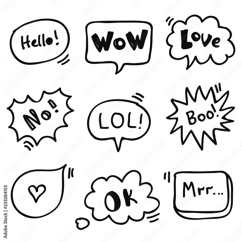 Quote bubbles and words doodle vector set