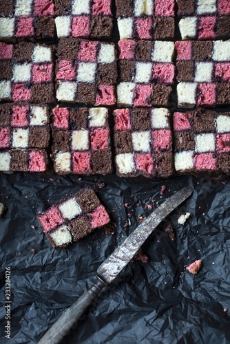 Vegan raspberry, vanilla and chocolate cake photo