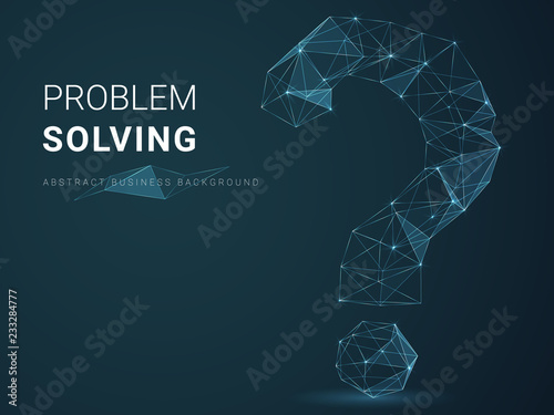 Abstract modern business background depicting problem solving with stars and lines in shape of a question mark on blue background.