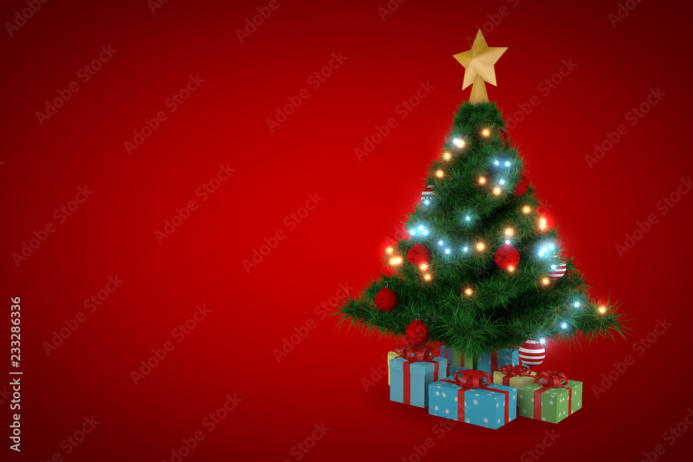 3d rendering, christmas tree with red background 3d rendering, christmas tree with red background