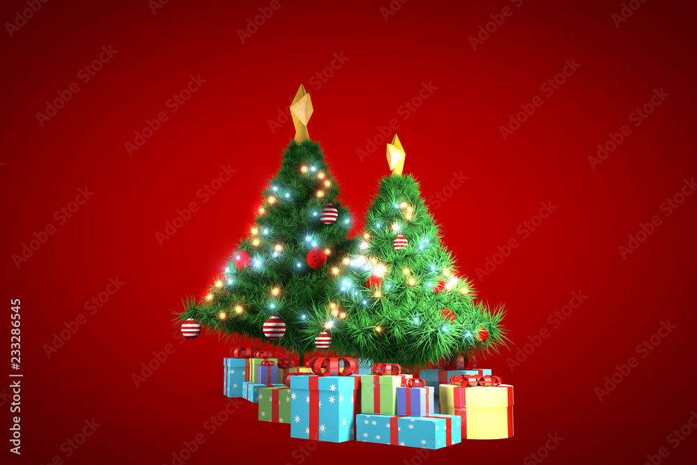 3d rendering, christmas tree with red background 3d rendering, christmas tree with red background
