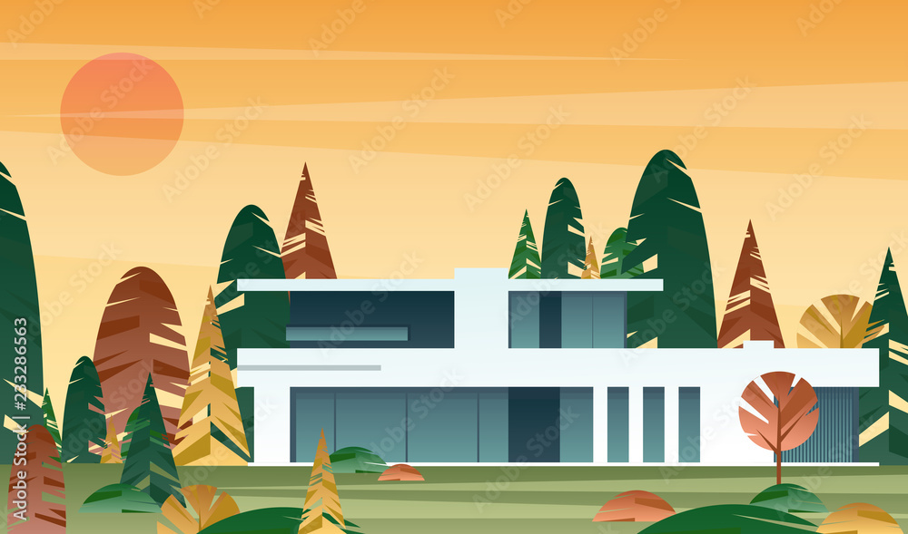Fototapeta premium Vector illustration of modern house, real estate concept in flat style. beautifu