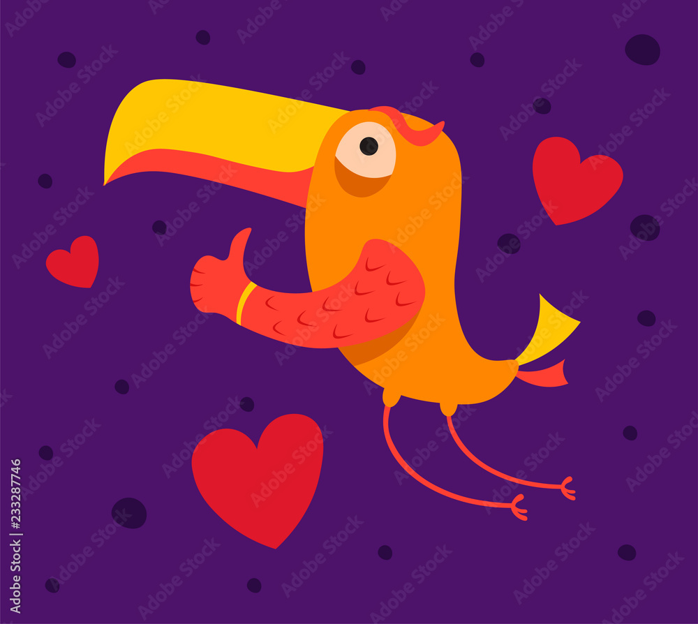Obraz premium Toucan bird thumb up like. Vector illustrator