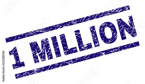 1 MILLION seal print with grunge style. Blue vector rubber print of 1 MILLION tag with grunge texture. Text title is placed between parallel lines.