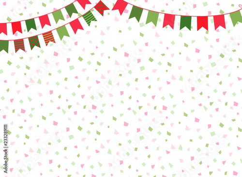 Cute vector Christmas background with party bunting flags for  winter decorations