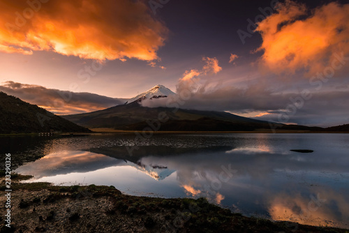 The vulcano Cotopaxi with snowy peak in the morning light