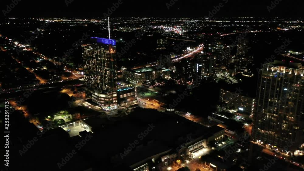 Aerial of Downtown Austin, Texas at Night, 2018 Aerial of Downtown Austin, Texas at Night, 2018