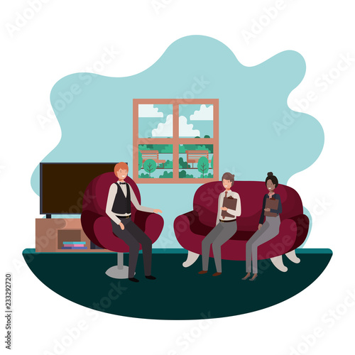 group of people bussiness sitting in livingroom