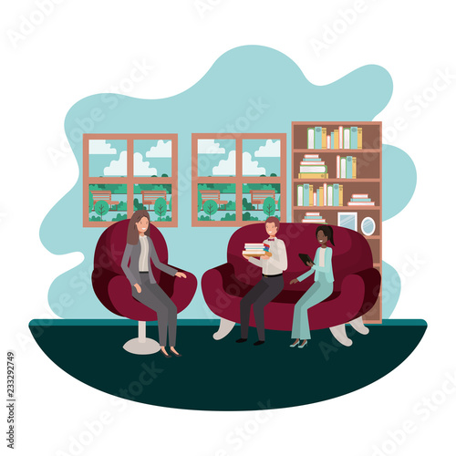 group of people bussiness sitting in livingroom