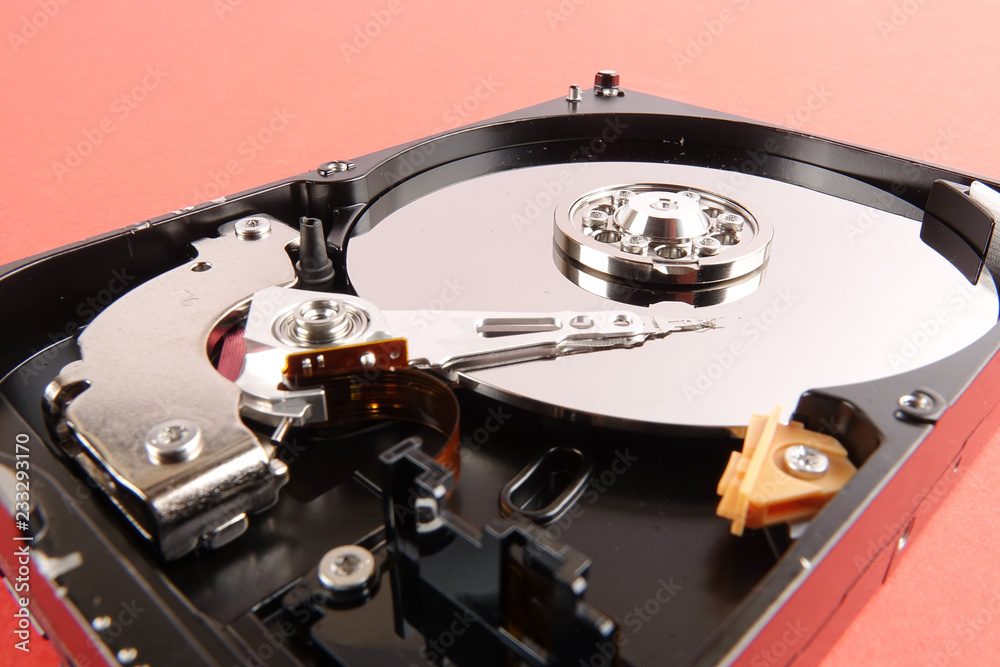 Hard disk drive (HDD) isolated on orange background Hard disk drive (HDD) isolated on orange background